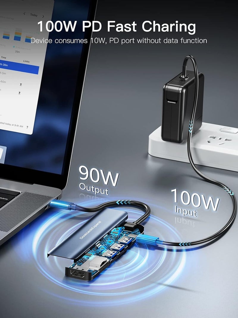 DockteckExpand USB C Hub, 7 in 1 USB-C Multiport Adapter with 4K HDMI, 100W Power Delivery, 3 USB 3.0 Ports, SD/TF Card Reader, for MacBook Pro/Air, iMac, iPad Pro, Surface Pro 7/8, XPS, HP and More - Image 4